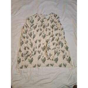 RA Cream Green Floral Print Long Sleeve Rayon Blouse - Women's Size XXL